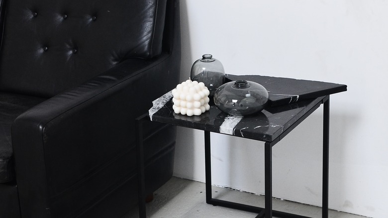 black sofa  with white elements