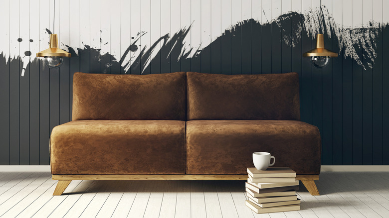 brown sofa with olive tones