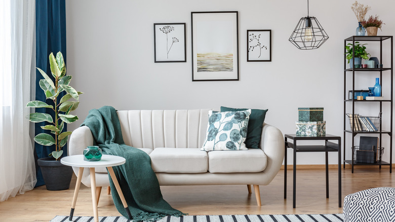 couch in industrial styled room