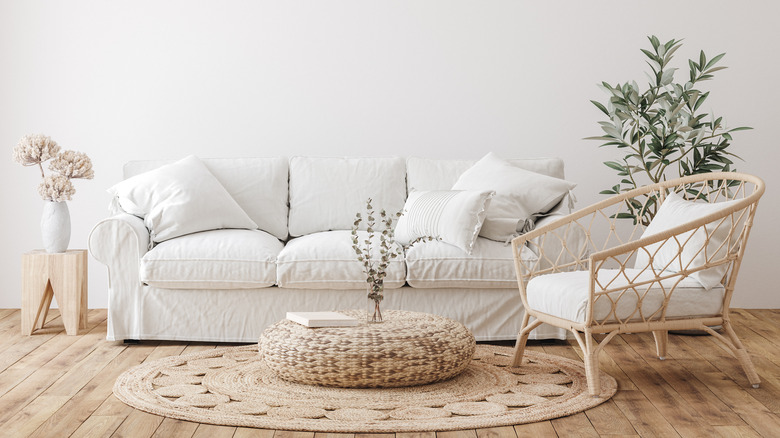 boho couch with jute carpet 