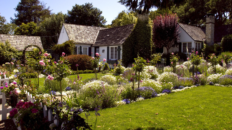 Cottage with flower garden