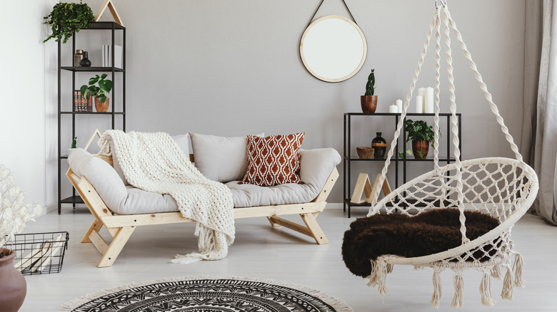 Hanging chair in living room