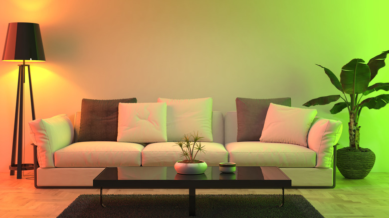 Living room with orange-green lighting