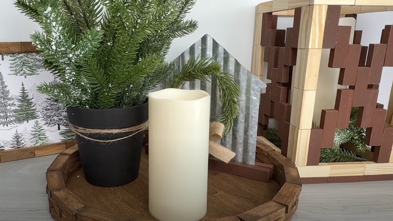 DIY wood serving tray made from tumbling blocks