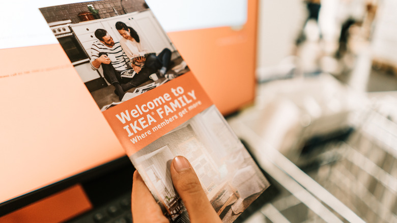 Person holding IKEA family brochure