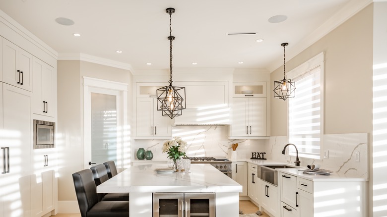 ceiling lights in white kitchen