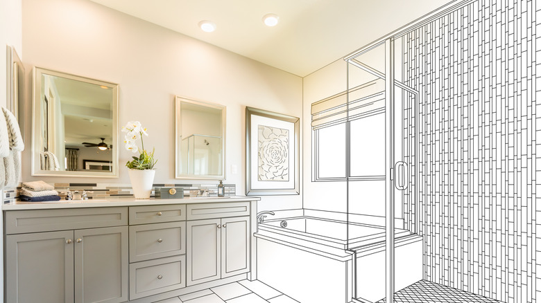 bathroom sketch with recessed lights