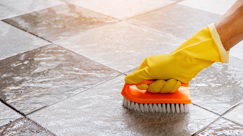 Cleaning tile floor bristle brush