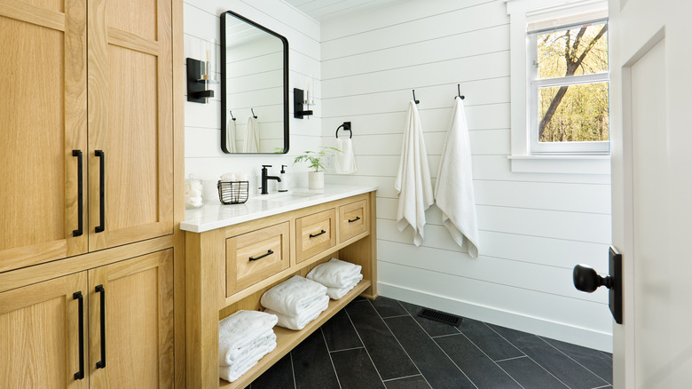 Wood cabinets and vanity