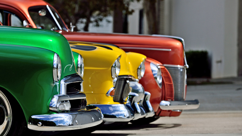 colorful retro cars parked