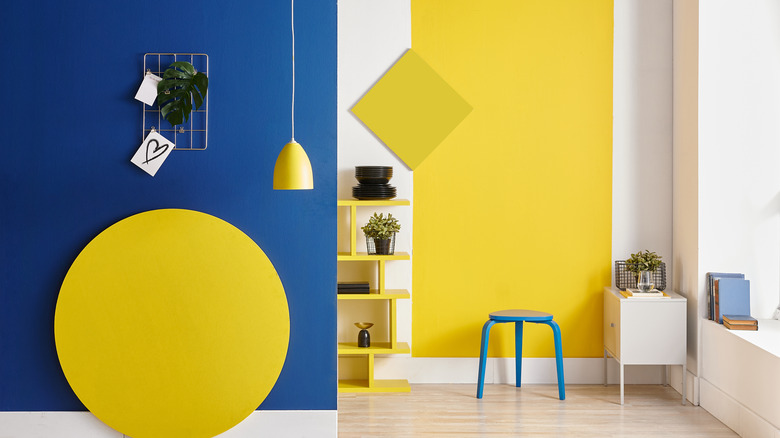 yellow and blue minimal decor