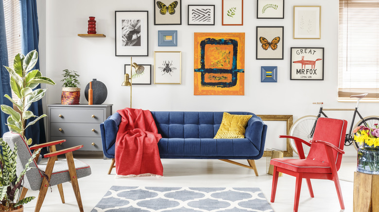 red, blue and yellow living room