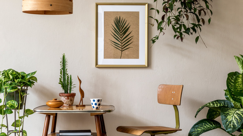 leaf framed art on wall