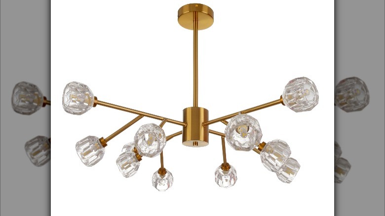 metallic gold chandelier with lights