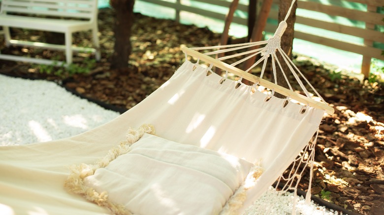 white hammock in backyard