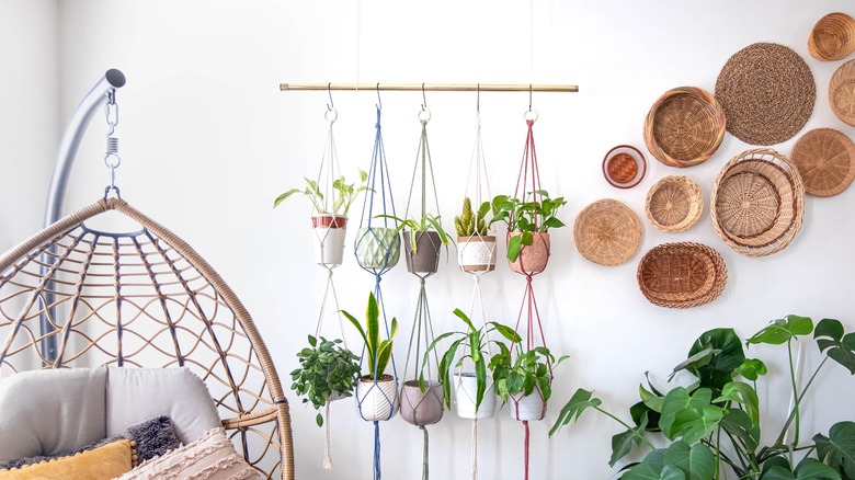 woven baskets on wall 