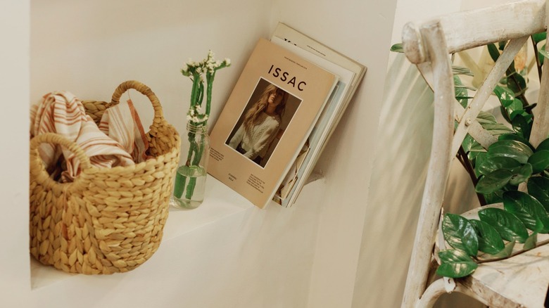 wicker basket decoration on shelf