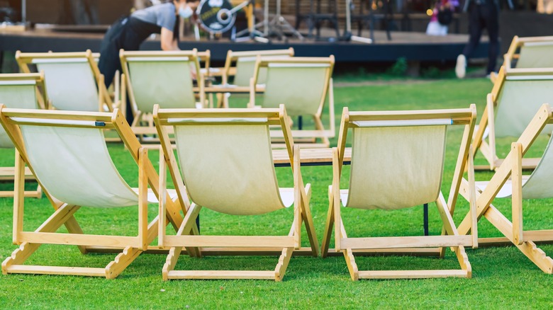 Folding chairs on lawn