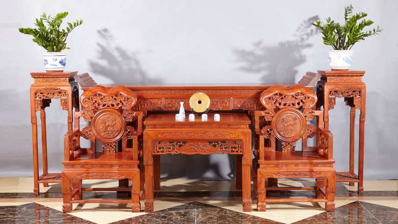 mahogany furniture with intricate details