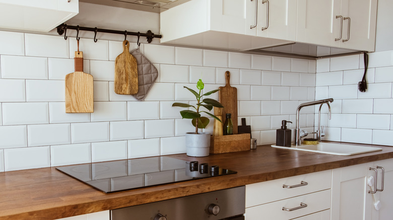 white subway tiles in kitchen