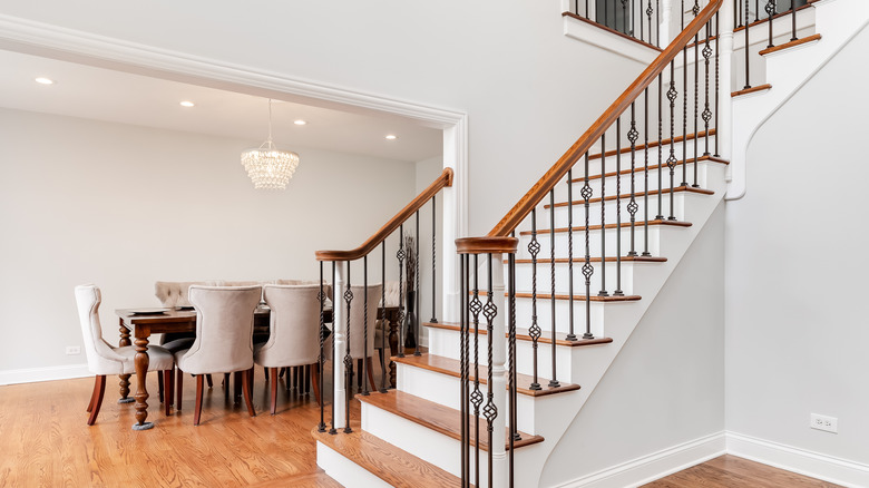 wrought iron stairs in entryway