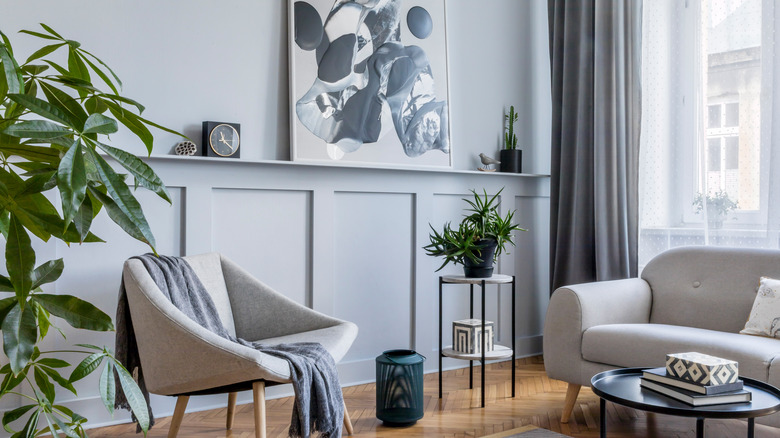 Gray living room with paneling