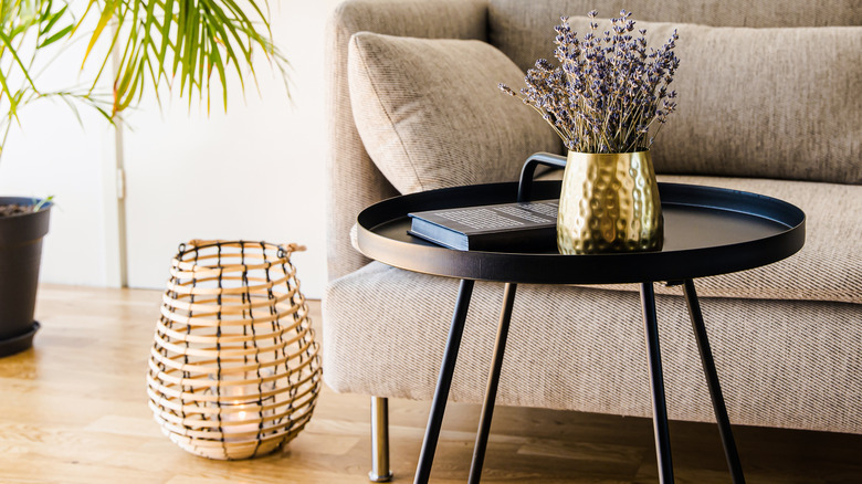 gold vase in living room