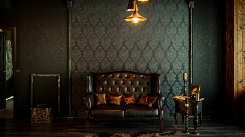 vintage settee in dark room