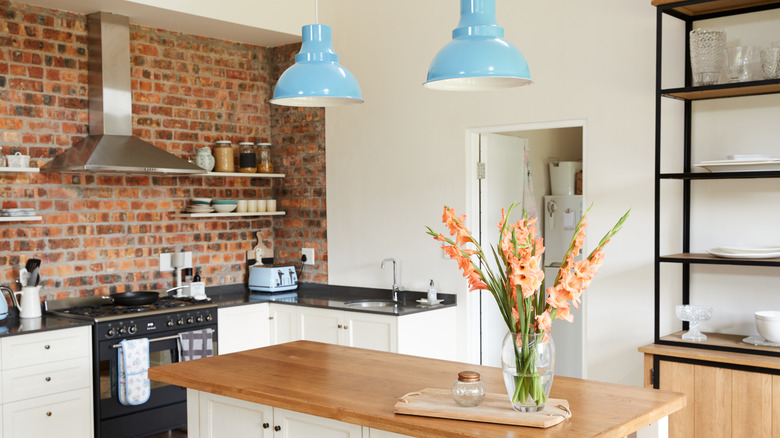 industrial kitchen with open shelving