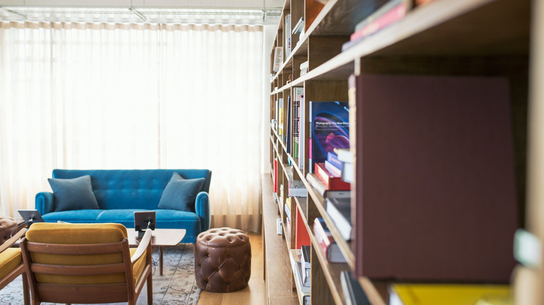 different books on the book shelves