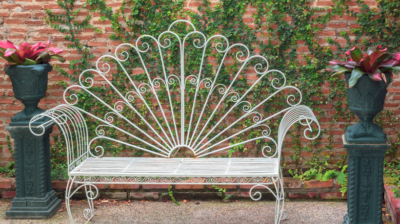 wrought iron white bench