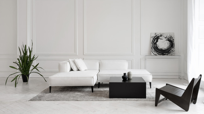 white and minimalist sitting room