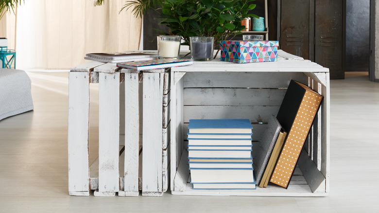 repurposed crates with books