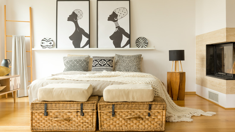 bedroom with wood and wicker