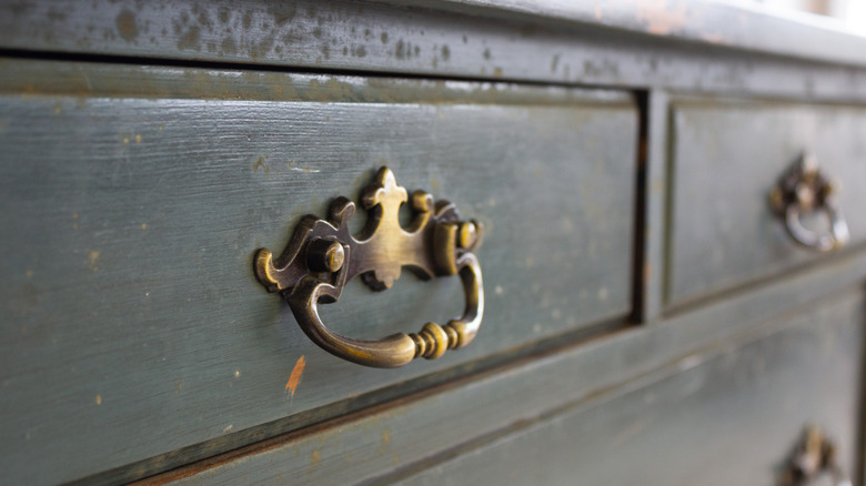 weathered brass drawer handles