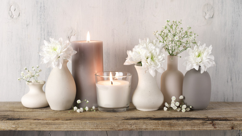 candles and flower vases