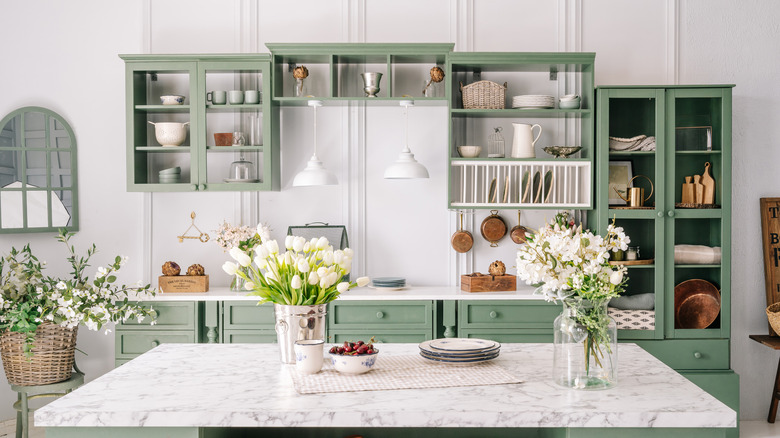 white marble kitchen island