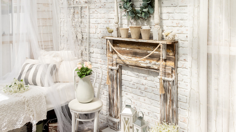 pots above fireplace mantle