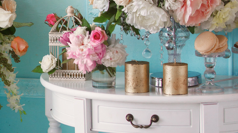 table decorated with flowers