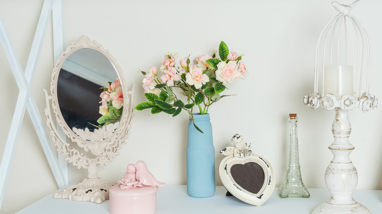 elegant mirror and floral bouquet