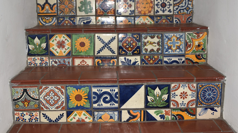 handpainted tiles on stairs