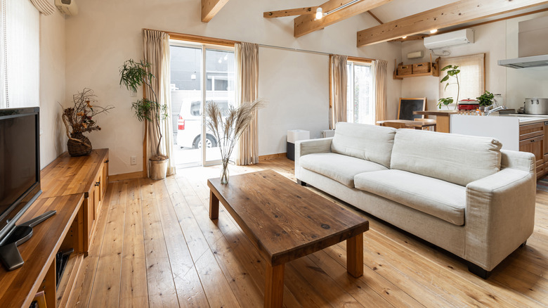 wood and natural tones living room