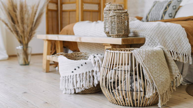 woven throws in baskets 