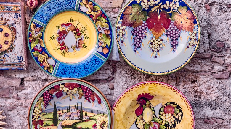 colorful ceramic plates on wall