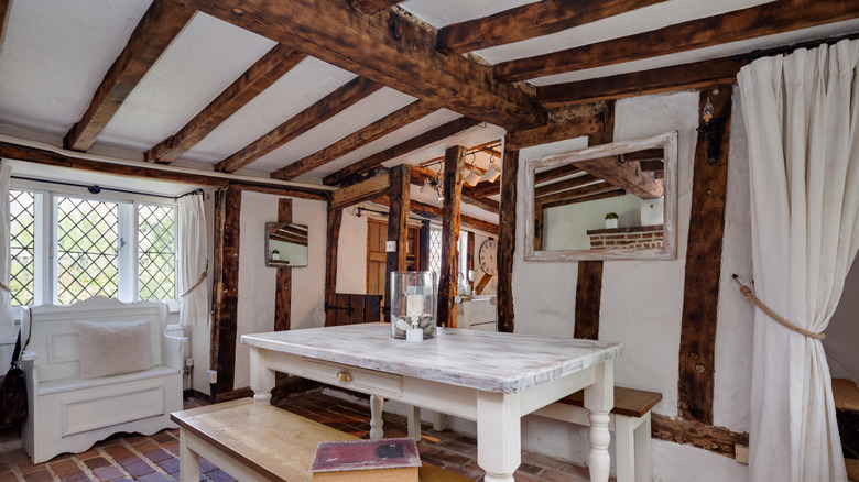 exposed wooden beams in home