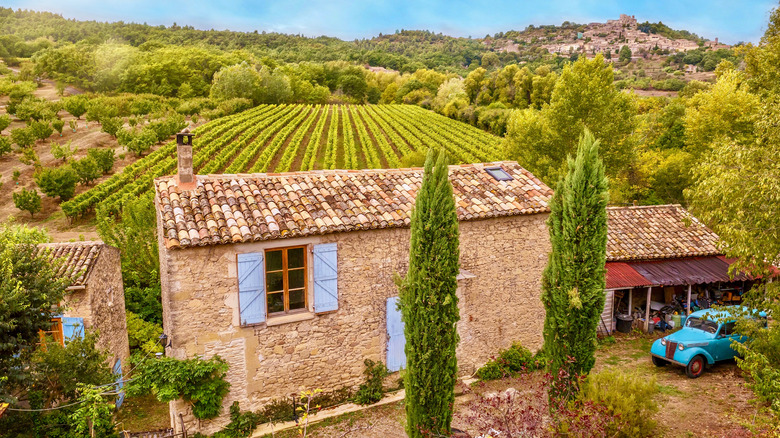 Tuscan home with cypress trees