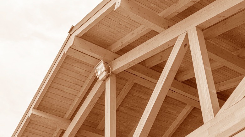 Close-up of roof trusses