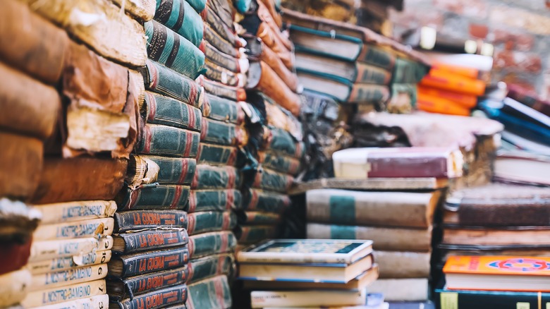 stacked vintage books in Venice