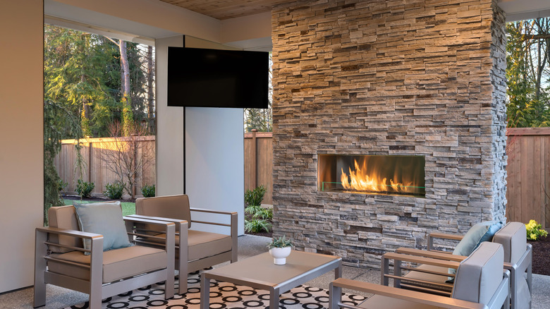 stone fireplace wall in living room