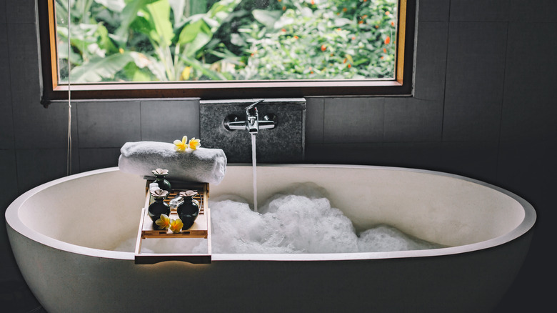 relaxing bathroom with soaking tub